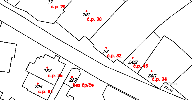 Řetechov 32, Luhačovice na parcele st. 22 v KÚ Řetechov, Katastrální mapa