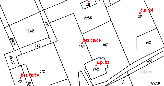 Vodice 40902307 na parcele st. 27/1 v KÚ Domamyšl, Katastrální mapa