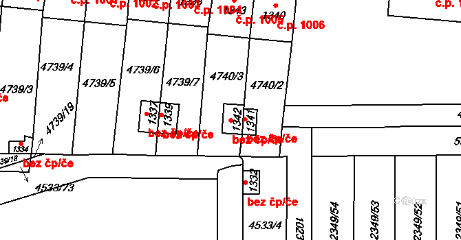 Hrušovany nad Jevišovkou 40960307 na parcele st. 1342 v KÚ Hrušovany nad Jevišovkou, Katastrální mapa