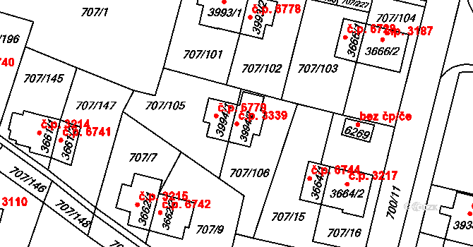 Zlín 3339 na parcele st. 3994/2 v KÚ Zlín, Katastrální mapa