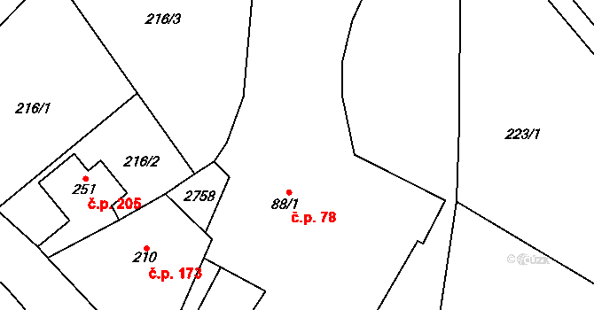 Klokočov 78, Vítkov na parcele st. 88/1 v KÚ Klokočov u Vítkova, Katastrální mapa