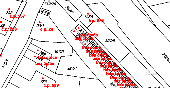 Slatiňany 43714307 na parcele st. 725 v KÚ Slatiňany, Katastrální mapa