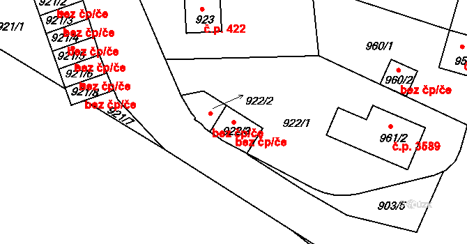 Jablonec nad Nisou 44217307 na parcele st. 922/3 v KÚ Rýnovice, Katastrální mapa