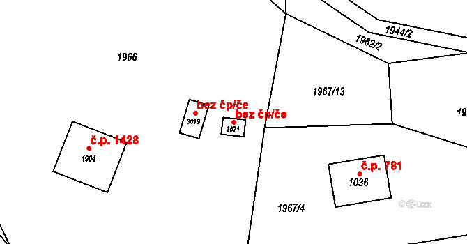 Rožnov pod Radhoštěm 45658307 na parcele st. 3671 v KÚ Rožnov pod Radhoštěm, Katastrální mapa