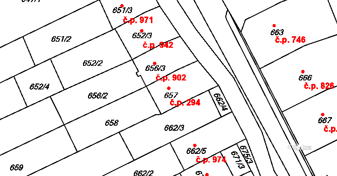 Nivnice 294 na parcele st. 657 v KÚ Nivnice, Katastrální mapa