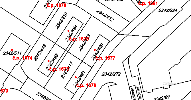 Kunratice 1677, Praha na parcele st. 2342/490 v KÚ Kunratice, Katastrální mapa