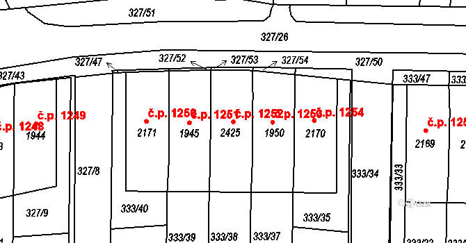 Milevsko 1252 na parcele st. 2425 v KÚ Milevsko, Katastrální mapa
