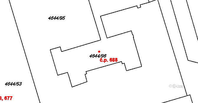 Litomyšlské Předměstí 688, Vysoké Mýto na parcele st. 4644/96 v KÚ Vysoké Mýto, Katastrální mapa