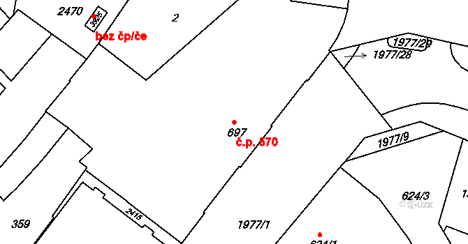 Slaný 570 na parcele st. 697 v KÚ Slaný, Katastrální mapa