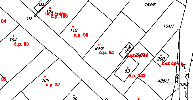 Konětopy 84 na parcele st. 94/3 v KÚ Konětopy, Katastrální mapa