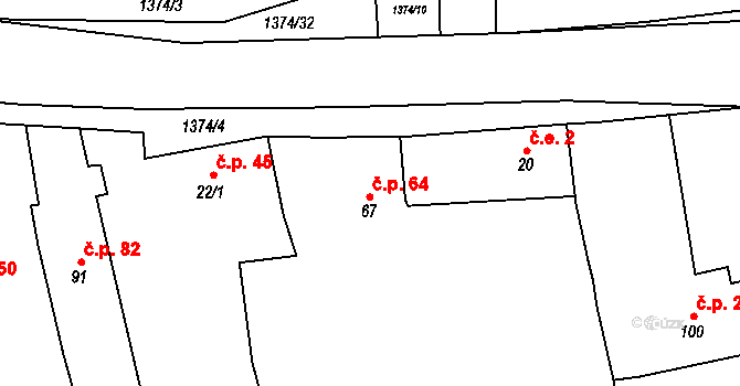 Chrastavice 64 na parcele st. 67 v KÚ Chrastavice, Katastrální mapa