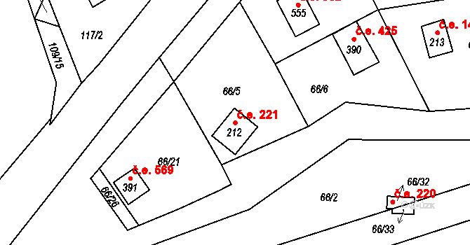 Pňovany 221 na parcele st. 212 v KÚ Dolany u Stříbra, Katastrální mapa
