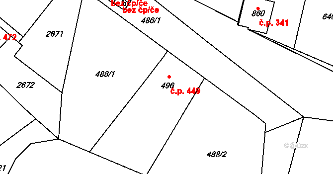 Radnice 449 na parcele st. 496 v KÚ Radnice u Rokycan, Katastrální mapa