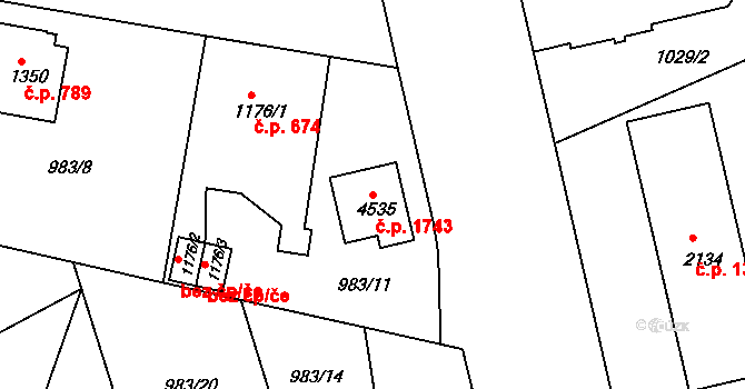 Pražské Předměstí 1743, Hradec Králové na parcele st. 4535 v KÚ Pražské Předměstí, Katastrální mapa