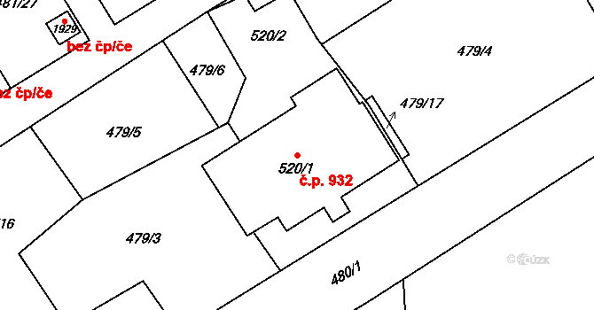 Nový Jičín 932 na parcele st. 520/1 v KÚ Nový Jičín-Horní Předměstí, Katastrální mapa