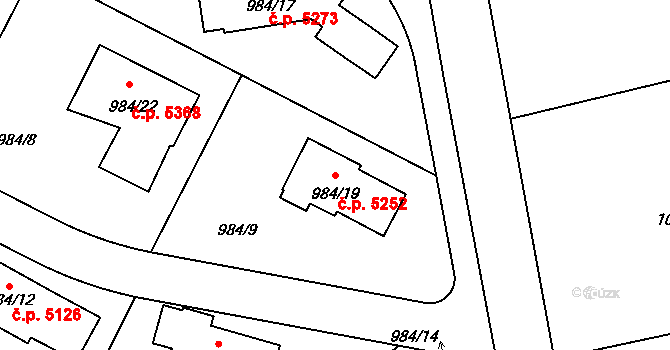 Rýnovice 5252, Jablonec nad Nisou na parcele st. 984/19 v KÚ Rýnovice, Katastrální mapa