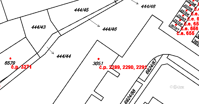 Žatec 2289,2290,2291 na parcele st. 3051 v KÚ Žatec, Katastrální mapa