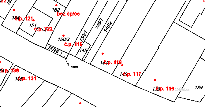 Drnholec 118 na parcele st. 144 v KÚ Drnholec, Katastrální mapa