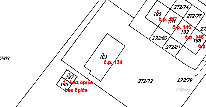 Ludslavice 134 na parcele st. 183 v KÚ Ludslavice, Katastrální mapa