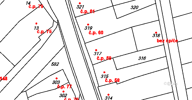 Čehovice 59 na parcele st. 317 v KÚ Čehovice, Katastrální mapa