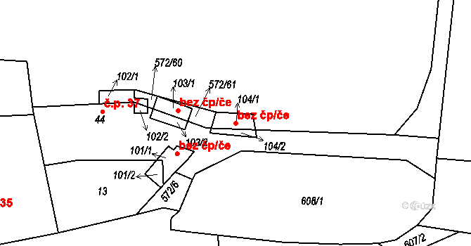 Dlažov 107857308 na parcele st. 104/1 v KÚ Miletice u Dlažova, Katastrální mapa