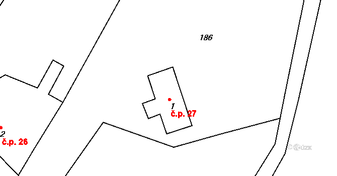 Královka 27, Šluknov na parcele st. 1 v KÚ Královka, Katastrální mapa