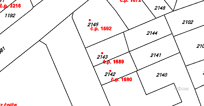 Přerov I-Město 1689, Přerov na parcele st. 2143 v KÚ Přerov, Katastrální mapa