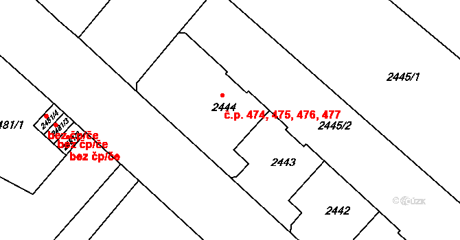 Hlouška 474,475,476,477, Kutná Hora na parcele st. 2444 v KÚ Kutná Hora, Katastrální mapa