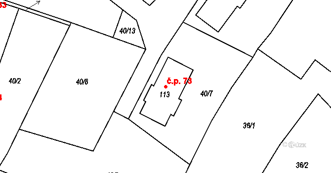 Mlékovice 73, Toušice na parcele st. 113 v KÚ Mlékovice, Katastrální mapa