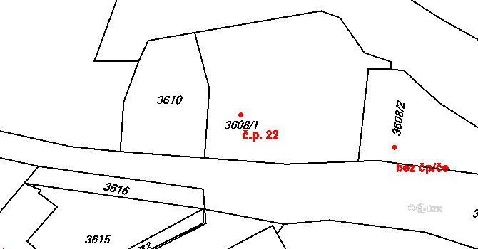 Vrchlice 22, Kutná Hora na parcele st. 3608/1 v KÚ Kutná Hora, Katastrální mapa