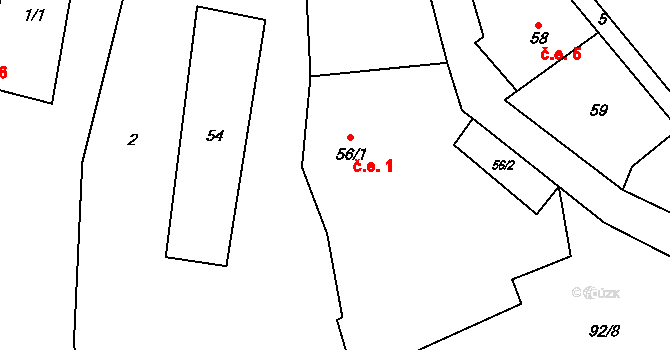 Poutnov 1, Teplá na parcele st. 56/1 v KÚ Poutnov, Katastrální mapa
