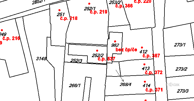 Teplá 537 na parcele st. 252/2 v KÚ Teplá, Katastrální mapa