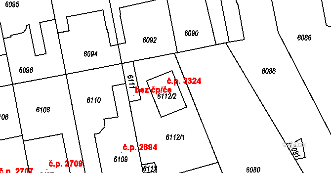 Kročehlavy 3324, Kladno na parcele st. 6112/2 v KÚ Kročehlavy, Katastrální mapa