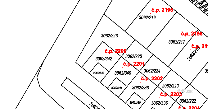 Kuřim 2200 na parcele st. 3062/342 v KÚ Kuřim, Katastrální mapa