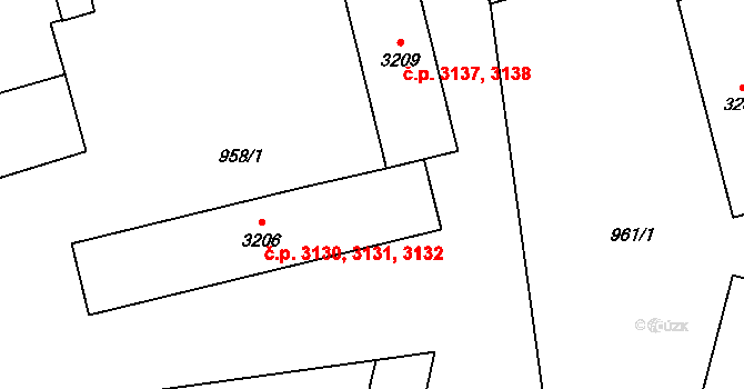 Jablonec nad Nisou 3130,3131,3132 na parcele st. 3206 v KÚ Jablonec nad Nisou, Katastrální mapa