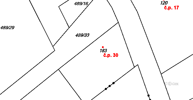 Viničná Lhota 30, Rožďalovice na parcele st. 183 v KÚ Ledečky, Katastrální mapa