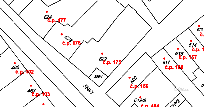 Šaratice 175 na parcele st. 622 v KÚ Šaratice, Katastrální mapa