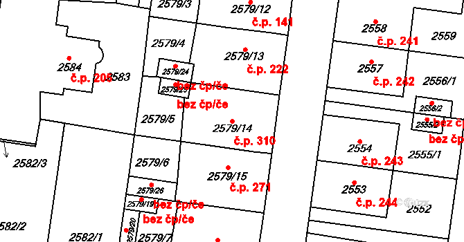 Nosálovice 310, Vyškov na parcele st. 2579/14 v KÚ Vyškov, Katastrální mapa