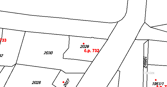 Pod Cvilínem 732, Krnov na parcele st. 2029 v KÚ Opavské Předměstí, Katastrální mapa