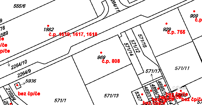 Šumperk 808 na parcele st. 969 v KÚ Šumperk, Katastrální mapa