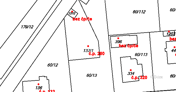 Hovorčovice 280 na parcele st. 137/1 v KÚ Hovorčovice, Katastrální mapa