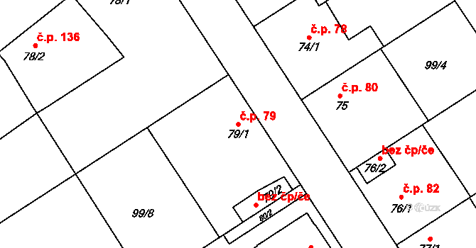 Podolanka 79 na parcele st. 79/1 v KÚ Podolanka, Katastrální mapa