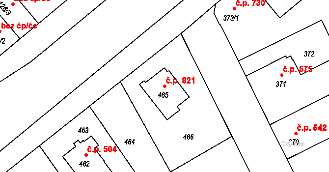 Stará Boleslav 821, Brandýs nad Labem-Stará Boleslav na parcele st. 465 v KÚ Stará Boleslav, Katastrální mapa