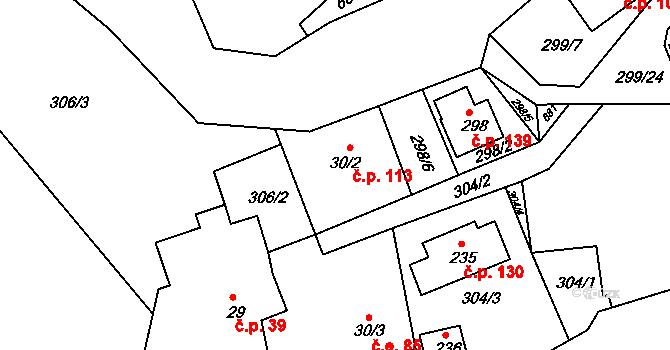 Staňkov 113 na parcele st. 30/2 v KÚ Staňkov, Katastrální mapa