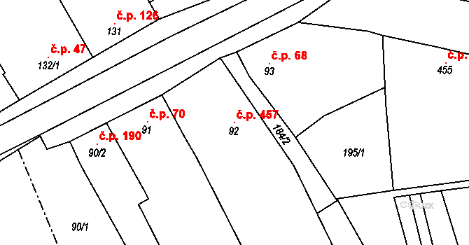 Luleč 457 na parcele st. 92 v KÚ Luleč, Katastrální mapa