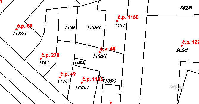 Třeboň II 48, Třeboň na parcele st. 1136/1 v KÚ Třeboň, Katastrální mapa