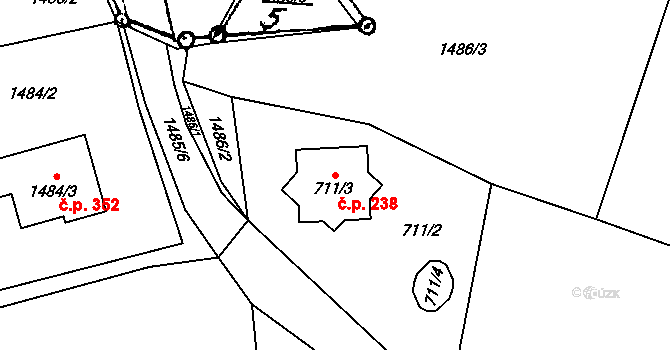 Staříč 238 na parcele st. 711/3 v KÚ Staříč, Katastrální mapa