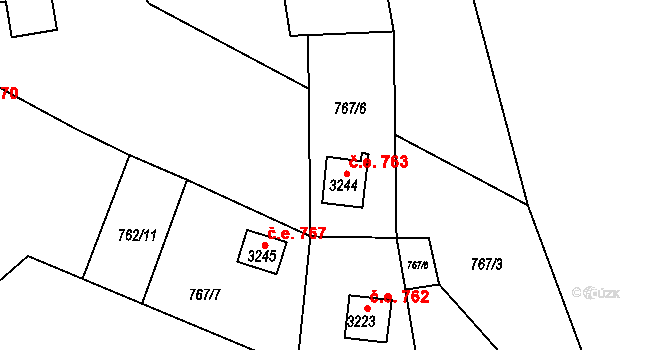 Ostravice 763 na parcele st. 3244 v KÚ Staré Hamry 2, Katastrální mapa