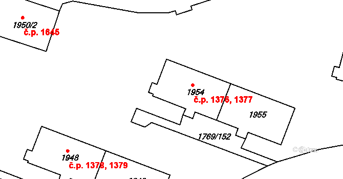 Tachov 1376,1377 na parcele st. 1954 v KÚ Tachov, Katastrální mapa