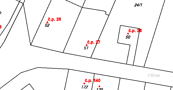 Černožice 27 na parcele st. 51 v KÚ Černožice nad Labem, Katastrální mapa